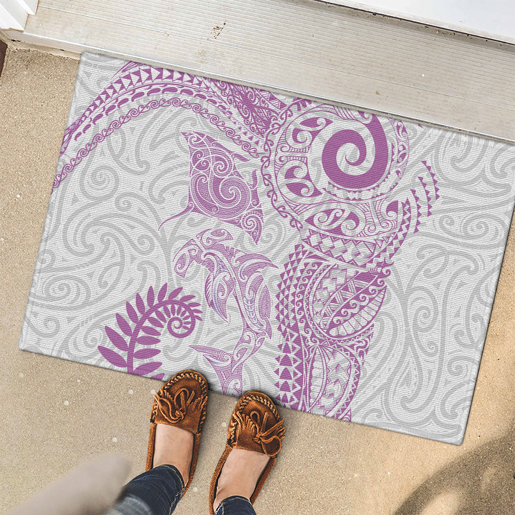 Aotearoa Maori Sea Animals Tribal Rubber Doormat Manta Ray and Shark Moko Pattern Pink Color