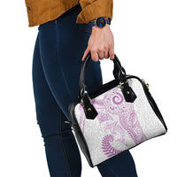 Aotearoa Maori Sea Animals Tribal Shoulder Handbag Manta Ray and Shark Moko Pattern Pink Color