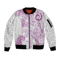 Aotearoa Maori Sea Animals Tribal Sleeve Zip Bomber Jacket Manta Ray and Shark Moko Pattern Pink Color