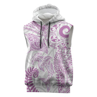 Aotearoa Maori Sea Animals Tribal Sleeveless Hoodie Manta Ray and Shark Moko Pattern Pink Color