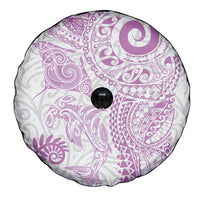 Aotearoa Maori Sea Animals Tribal Spare Tire Cover Manta Ray and Shark Moko Pattern Pink Color
