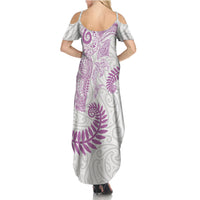 Aotearoa Maori Sea Animals Tribal Summer Maxi Dress Manta Ray and Shark Moko Pattern Pink Color