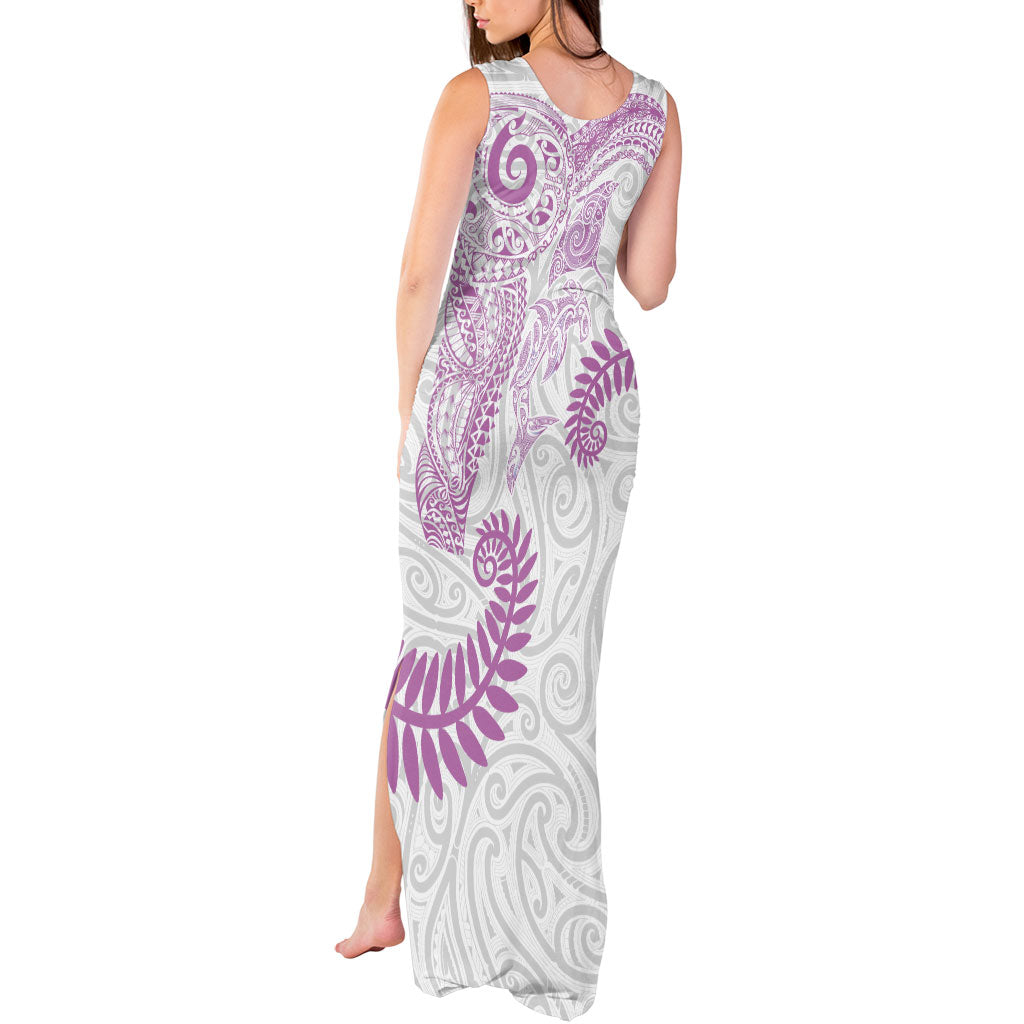 Aotearoa Maori Sea Animals Tribal Tank Maxi Dress Manta Ray and Shark Moko Pattern Pink Color