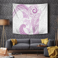 Aotearoa Maori Sea Animals Tribal Tapestry Manta Ray and Shark Moko Pattern Pink Color