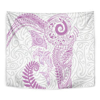 Aotearoa Maori Sea Animals Tribal Tapestry Manta Ray and Shark Moko Pattern Pink Color