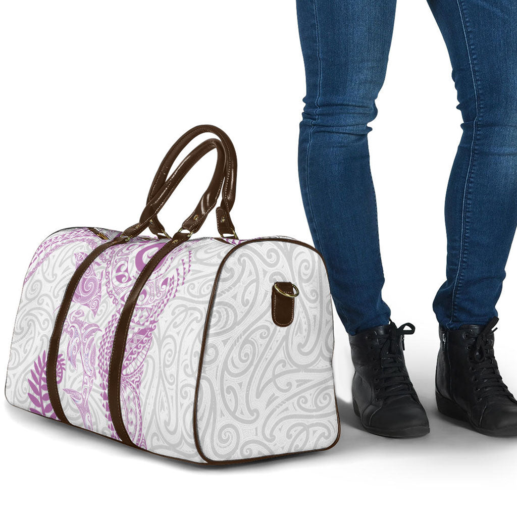 Aotearoa Maori Sea Animals Tribal Travel Bag Manta Ray and Shark Moko Pattern Pink Color