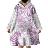 Aotearoa Maori Sea Animals Tribal Wearable Blanket Hoodie Manta Ray and Shark Moko Pattern Pink Color
