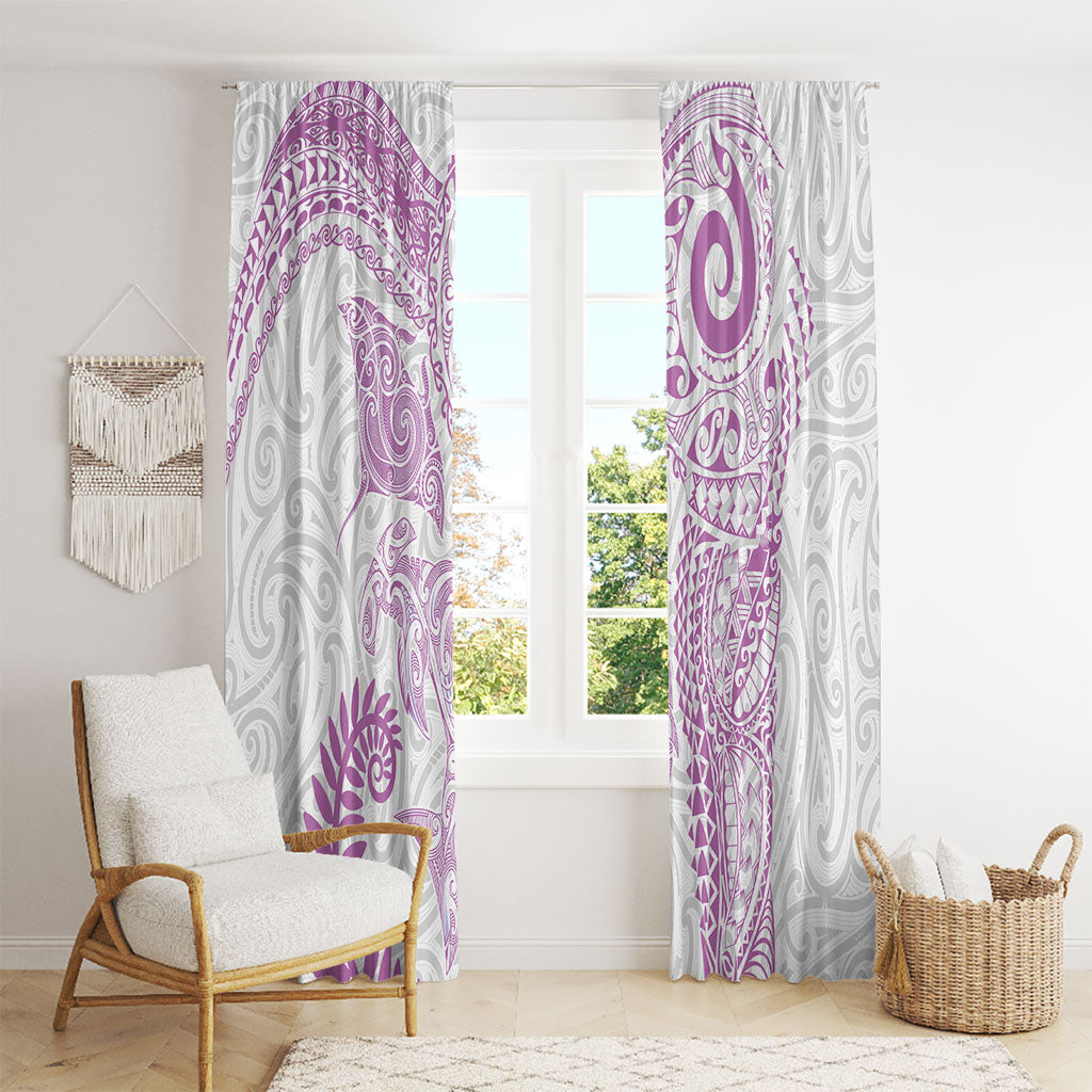 Aotearoa Maori Sea Animals Tribal Window Curtain Manta Ray and Shark Moko Pattern Pink Color