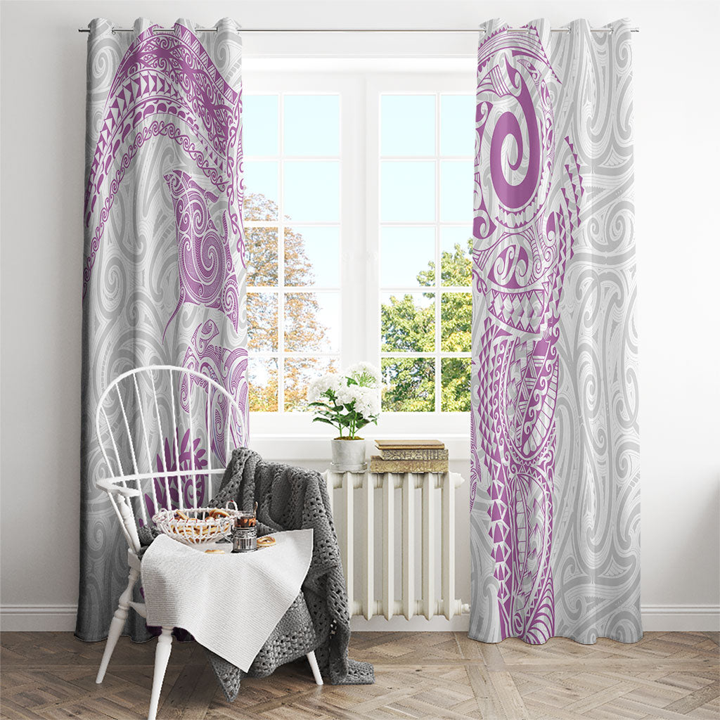 Aotearoa Maori Sea Animals Tribal Window Curtain Manta Ray and Shark Moko Pattern Pink Color