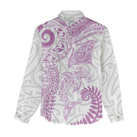 Aotearoa Maori Sea Animals Tribal Women Casual Shirt Manta Ray and Shark Moko Pattern Pink Color