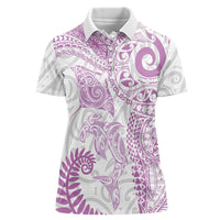 Aotearoa Maori Sea Animals Tribal Women Polo Shirt Manta Ray and Shark Moko Pattern Pink Color