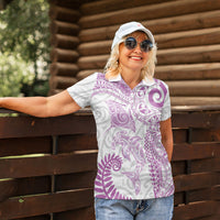 Aotearoa Maori Sea Animals Tribal Women Polo Shirt Manta Ray and Shark Moko Pattern Pink Color