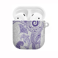 Aotearoa Maori Sea Animals Tribal AirPods Case Manta Ray and Shark Moko Pattern Purple Color