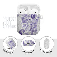 Aotearoa Maori Sea Animals Tribal AirPods Case Manta Ray and Shark Moko Pattern Purple Color