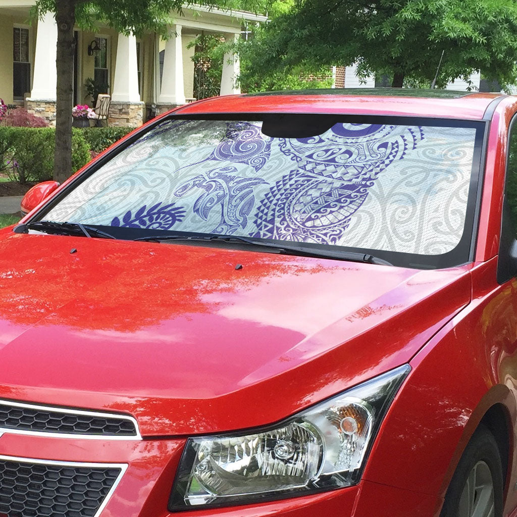Aotearoa Maori Sea Animals Tribal Auto Sun Shade Manta Ray and Shark Moko Pattern Purple Color