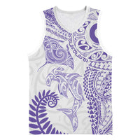 Aotearoa Maori Sea Animals Tribal Basketball Jersey Manta Ray and Shark Moko Pattern Purple Color