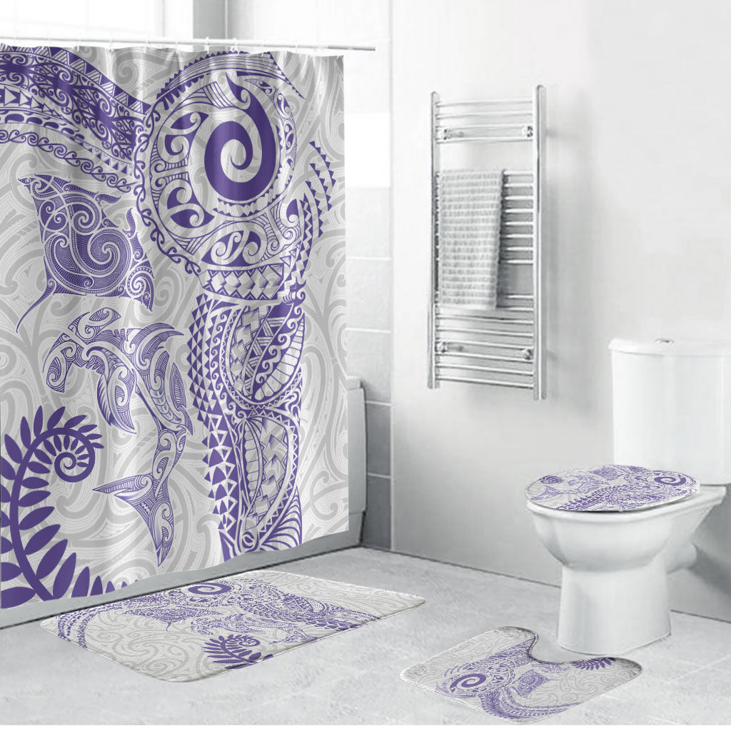 Aotearoa Maori Sea Animals Tribal Bathroom Set Manta Ray and Shark Moko Pattern Purple Color LT03 Bathroom Set (4 pcs) Purple - Polynesian Pride