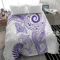 Aotearoa Maori Sea Animals Tribal Bedding Set Manta Ray and Shark Moko Pattern Purple Color