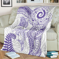 Aotearoa Maori Sea Animals Tribal Blanket Manta Ray and Shark Moko Pattern Purple Color