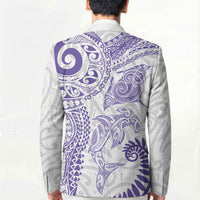 Aotearoa Maori Sea Animals Tribal Blazer Manta Ray and Shark Moko Pattern Purple Color