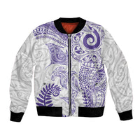 Aotearoa Maori Sea Animals Tribal Bomber Jacket Manta Ray and Shark Moko Pattern Purple Color