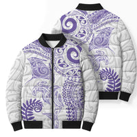 Aotearoa Maori Sea Animals Tribal Bomber Puffer Jacket Manta Ray and Shark Moko Pattern Purple Color