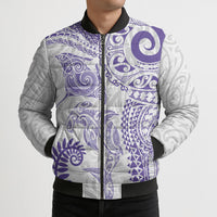 Aotearoa Maori Sea Animals Tribal Bomber Puffer Jacket Manta Ray and Shark Moko Pattern Purple Color