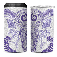 Aotearoa Maori Sea Animals Tribal 4 in 1 Can Cooler Tumbler Manta Ray and Shark Moko Pattern Purple Color