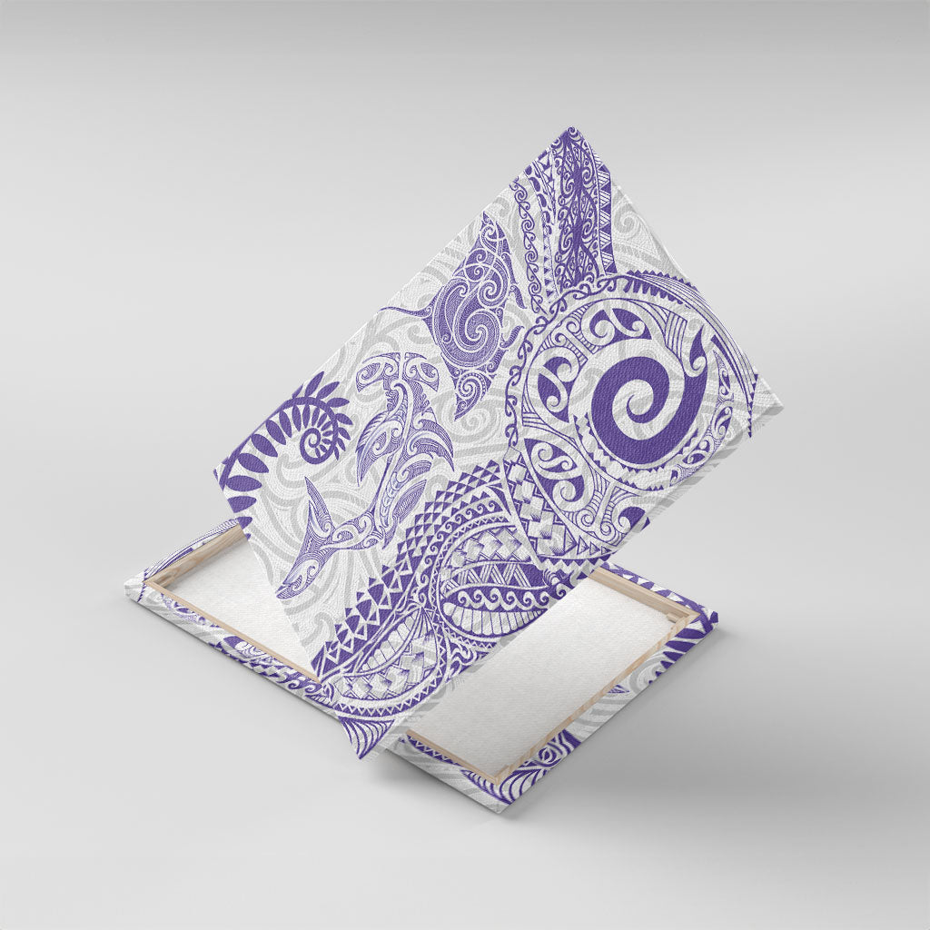 Aotearoa Maori Sea Animals Tribal Canvas Wall Art Manta Ray and Shark Moko Pattern Purple Color