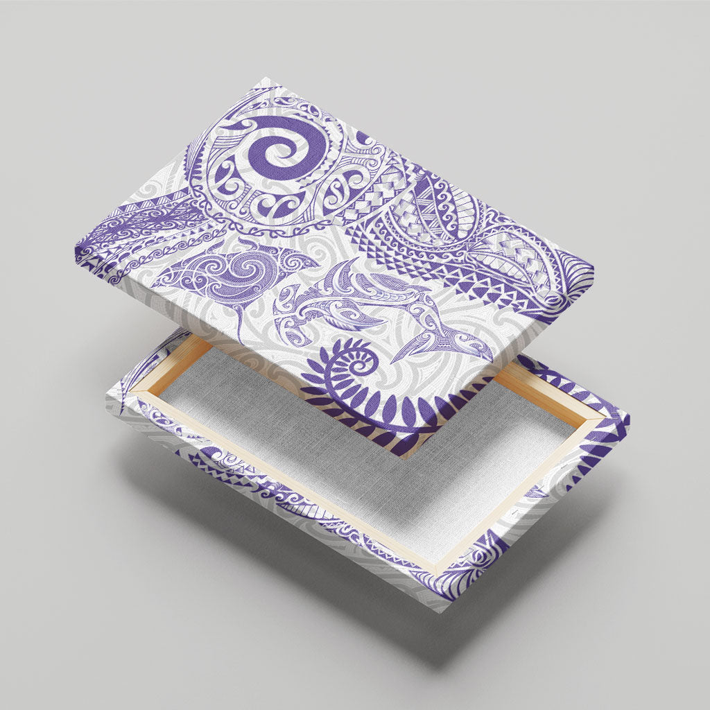 Aotearoa Maori Sea Animals Tribal Canvas Wall Art Manta Ray and Shark Moko Pattern Purple Color