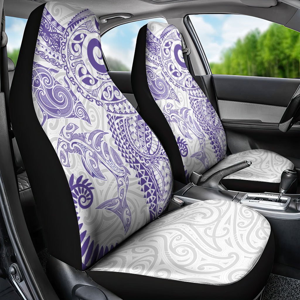 Aotearoa Maori Sea Animals Tribal Car Seat Cover Manta Ray and Shark Moko Pattern Purple Color