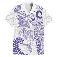 Aotearoa Maori Sea Animals Tribal Family Matching Puletasi and Hawaiian Shirt Manta Ray and Shark Moko Pattern Purple Color