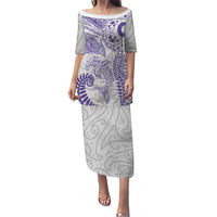 Aotearoa Maori Sea Animals Tribal Family Matching Puletasi and Hawaiian Shirt Manta Ray and Shark Moko Pattern Purple Color
