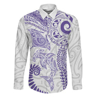 Aotearoa Maori Sea Animals Tribal Family Matching Summer Maxi Dress and Hawaiian Shirt Manta Ray and Shark Moko Pattern Purple Color