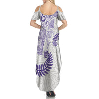 Aotearoa Maori Sea Animals Tribal Family Matching Summer Maxi Dress and Hawaiian Shirt Manta Ray and Shark Moko Pattern Purple Color