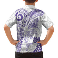 Aotearoa Maori Sea Animals Tribal Hawaiian Shirt Manta Ray and Shark Moko Pattern Purple Color