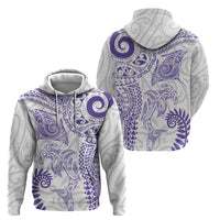 Aotearoa Maori Sea Animals Tribal Hoodie Manta Ray and Shark Moko Pattern Purple Color