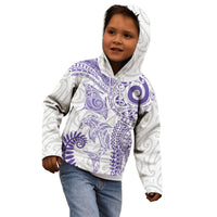 Aotearoa Maori Sea Animals Tribal Kid Hoodie Manta Ray and Shark Moko Pattern Purple Color
