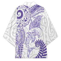 Aotearoa Maori Sea Animals Tribal Kimono Manta Ray and Shark Moko Pattern Purple Color