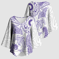 Aotearoa Maori Sea Animals Tribal Kimono Sleeve Blouse Manta Ray and Shark Moko Pattern Purple Color