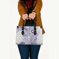 Aotearoa Maori Sea Animals Tribal Leather Bag Manta Ray and Shark Moko Pattern Purple Color