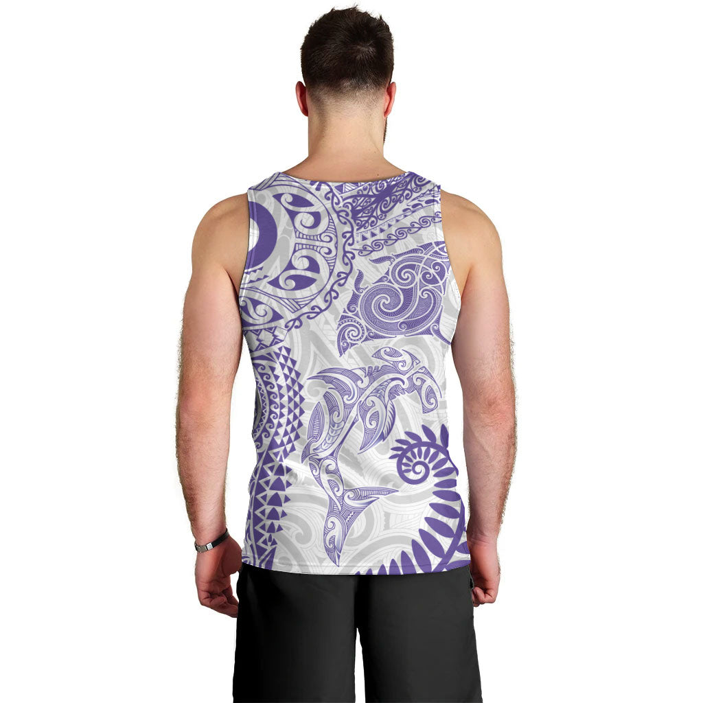 Aotearoa Maori Sea Animals Tribal Men Tank Top Manta Ray and Shark Moko Pattern Purple Color