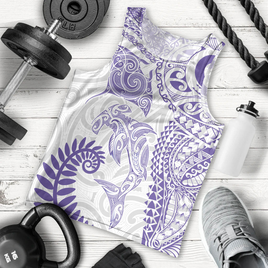 Aotearoa Maori Sea Animals Tribal Men Tank Top Manta Ray and Shark Moko Pattern Purple Color