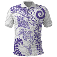 Aotearoa Maori Sea Animals Tribal Polo Shirt Manta Ray and Shark Moko Pattern Purple Color