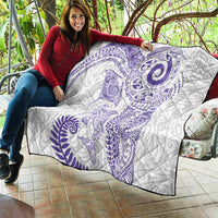 Aotearoa Maori Sea Animals Tribal Quilt Manta Ray and Shark Moko Pattern Purple Color