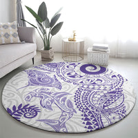 Aotearoa Maori Sea Animals Tribal Round Carpet Manta Ray and Shark Moko Pattern Purple Color