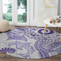 Aotearoa Maori Sea Animals Tribal Round Carpet Manta Ray and Shark Moko Pattern Purple Color