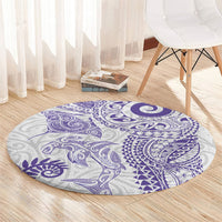Aotearoa Maori Sea Animals Tribal Round Carpet Manta Ray and Shark Moko Pattern Purple Color
