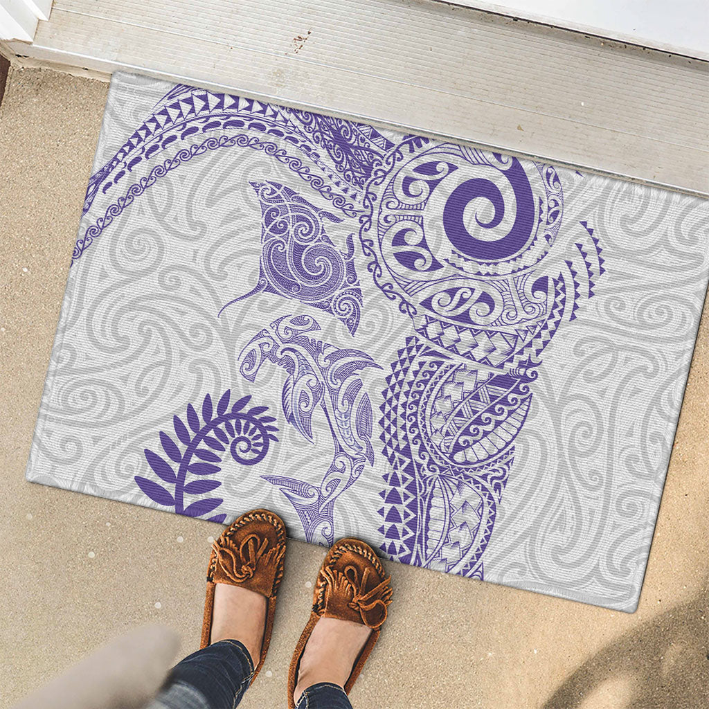 Aotearoa Maori Sea Animals Tribal Rubber Doormat Manta Ray and Shark Moko Pattern Purple Color