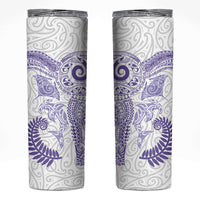Aotearoa Maori Sea Animals Tribal Skinny Tumbler Manta Ray and Shark Moko Pattern Purple Color